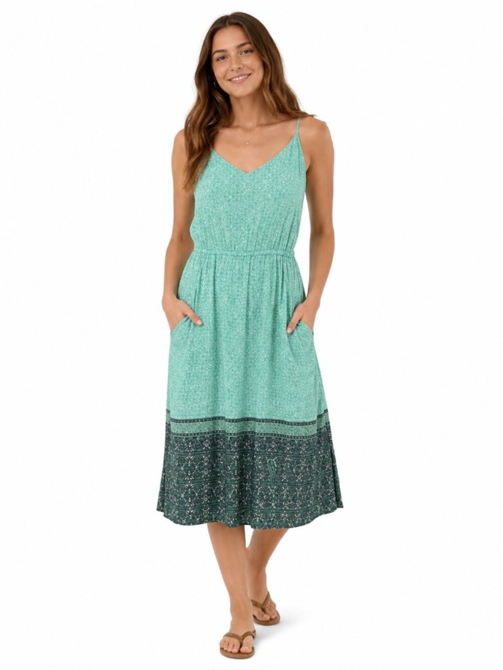 PATAGONIA Lost Wildflower Dress Beryl Green Sunburst Crux Tencel Pocket M
